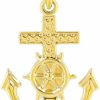 New Jewelry America Jewelry America Polished 14K Yellow Gold Anchor With Mariner'S Cross Nautical Pendant