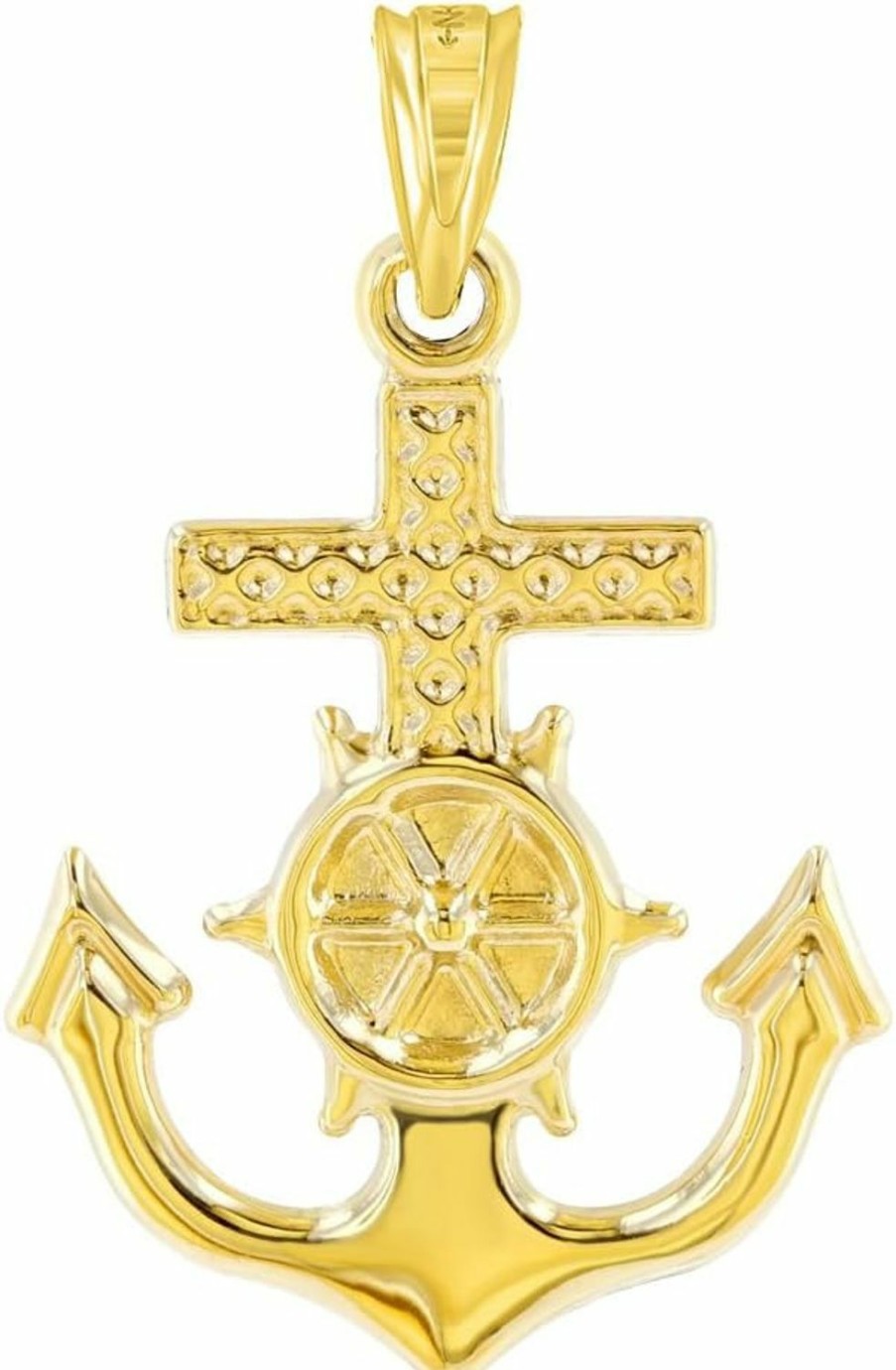 New Jewelry America Jewelry America Polished 14K Yellow Gold Anchor With Mariner'S Cross Nautical Pendant