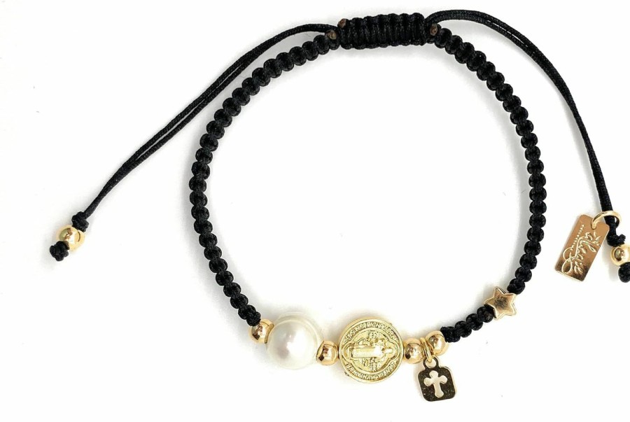 Best Alea Collection Alea Collection Protective St Benedict Medal Holy Charms Black String Adjustable Bracelet For Women