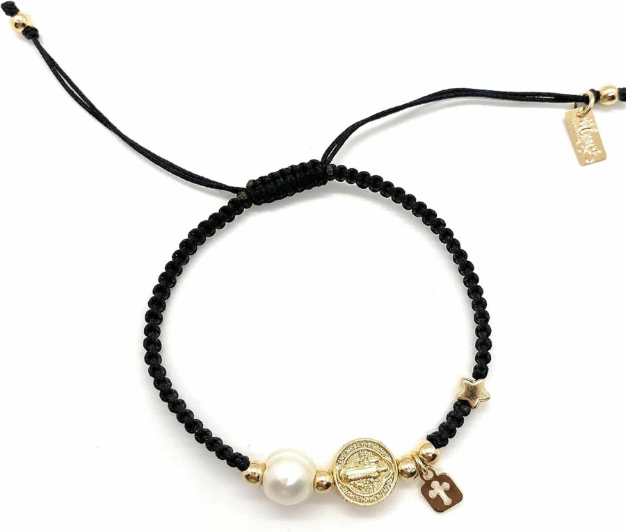 Best Alea Collection Alea Collection Protective St Benedict Medal Holy Charms Black String Adjustable Bracelet For Women