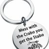 Wholesale BEKECH Bekech Funny Crabo Stabo Keychain Mess With The Crabo You Get The Stabo Gangsta Crab Knife Jewelry Gift For Crab Lovers