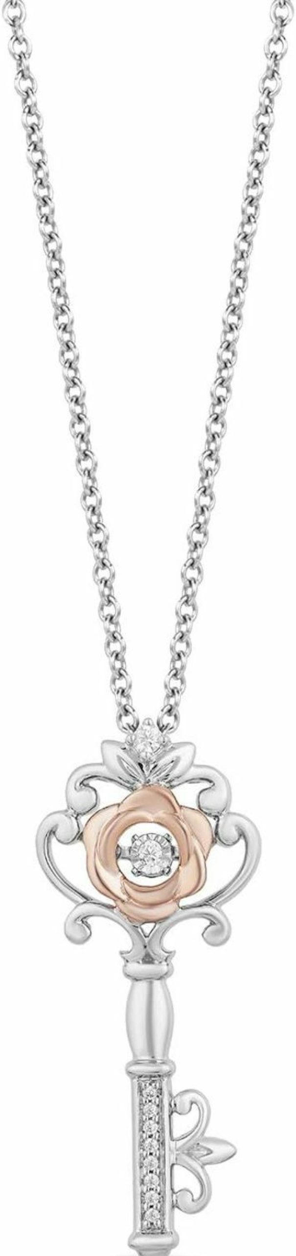 New Jewelili Jewelili Enchanted Disney Fine Jewelry 14K Rose Gold Over Sterling Silver Diamond Accent Belle Key Diamond.