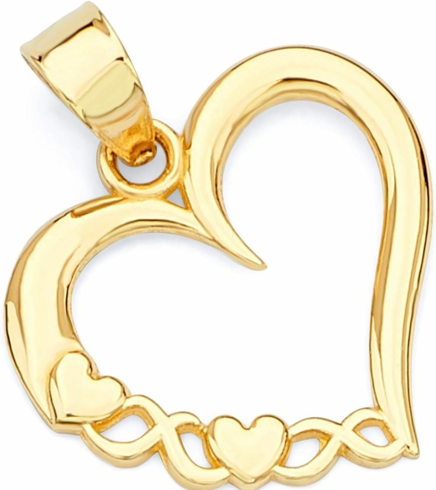 New The World Jewelry Center 14K Real Yellow Gold Heart Charm Pendant