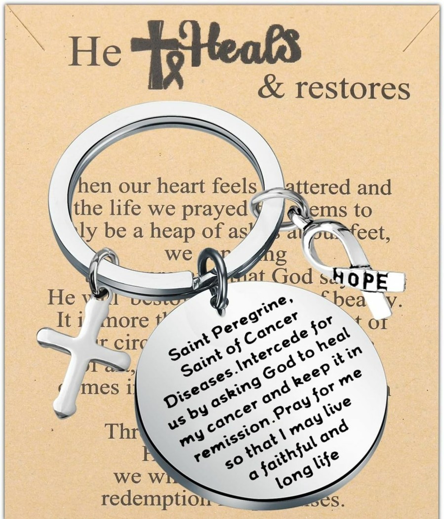 Online FEELMEM Feelmem Cancer Fighter Gift Heals Gifts Cancer Saint Peregrine Keychain Cancer Awareness Jewelry