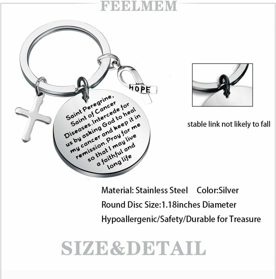 Online FEELMEM Feelmem Cancer Fighter Gift Heals Gifts Cancer Saint Peregrine Keychain Cancer Awareness Jewelry