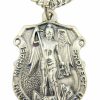 New CB Cb Silver Toned Base Police Patron Saint Michael Shield Shaped Medal, 1 1/4 Inch