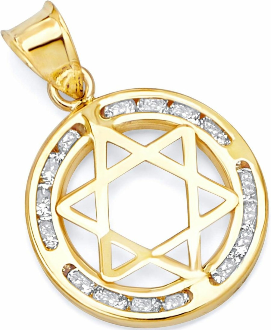 Online The World Jewelry Center 14K Real Yellow Gold Star Of David Cz Charm Pendant (Size : 21 X 15 Mm)