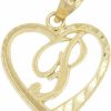 Clearance Ice on Fire Jewelry Ice On Fire Jewelry 10K Solid Gold Initial Pendant In Heart Frame With Diamond Cut Finish, Available In Different Letters Of Alphabet Personalized Charm For Women (P)