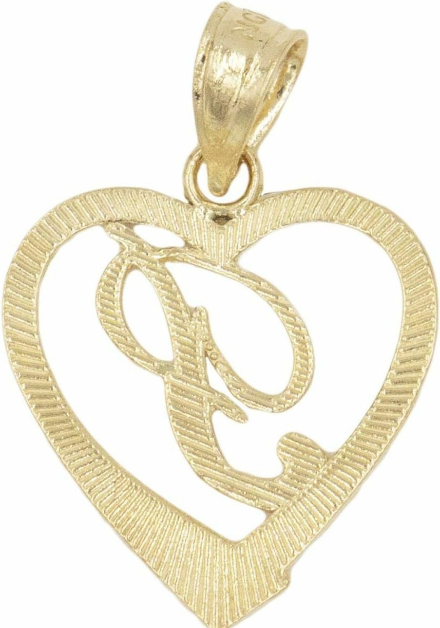 Clearance Ice on Fire Jewelry Ice On Fire Jewelry 10K Solid Gold Initial Pendant In Heart Frame With Diamond Cut Finish, Available In Different Letters Of Alphabet Personalized Charm For Women (P)