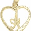 New Menglisi Ice On Fire Jewelry 10K Solid Gold Initial Pendant In Heart Frame With Diamond Cut Finish, Available In Different Letters Of Alphabet Personalized Charm For Women (A)