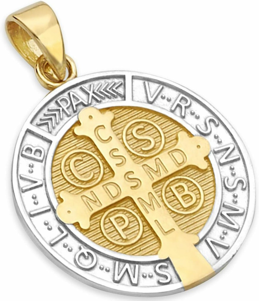 Online The World Jewelry Center 14K Real Two Tone Gold Saint Benito Medal Charm Pendant (Size : 20 X 13 Mm)