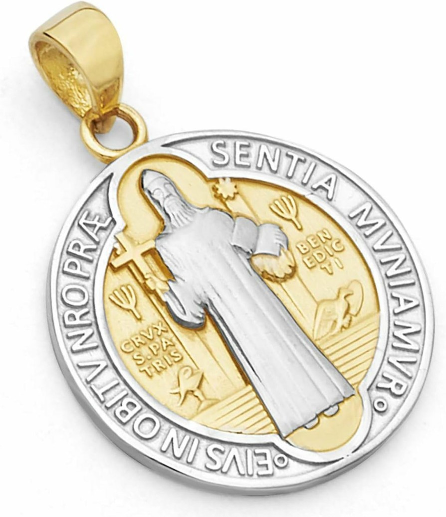 Online The World Jewelry Center 14K Real Two Tone Gold Saint Benito Medal Charm Pendant (Size : 20 X 13 Mm)