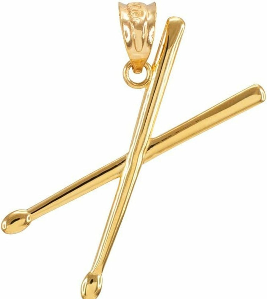 Clearance Claddagh Gold 14K Yellow Gold 3D Drum Sticks Music Charm Pendant