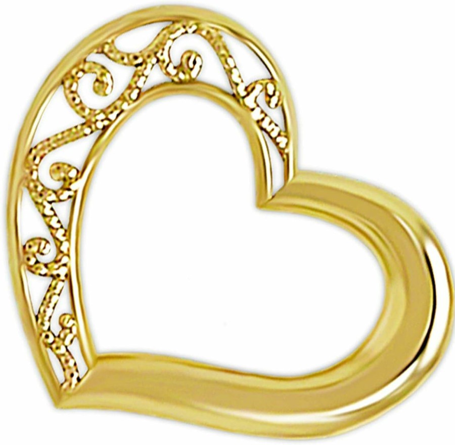 Clearance CA CHARMAMERICA Ca Charmamerica Gold Small Sliding Heart Charm - 10 Karat Solid Gold - Heart Charm - Optional Gold Chain