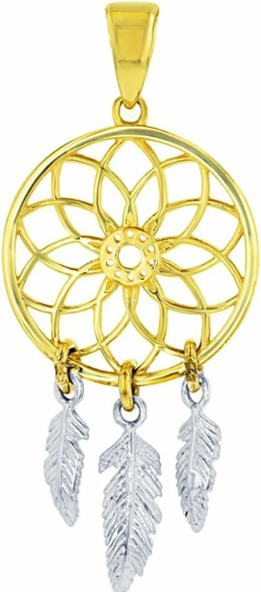 Best Jewelry America 14K Two-Tone Gold Native American Dreamcatcher Charm Pendant