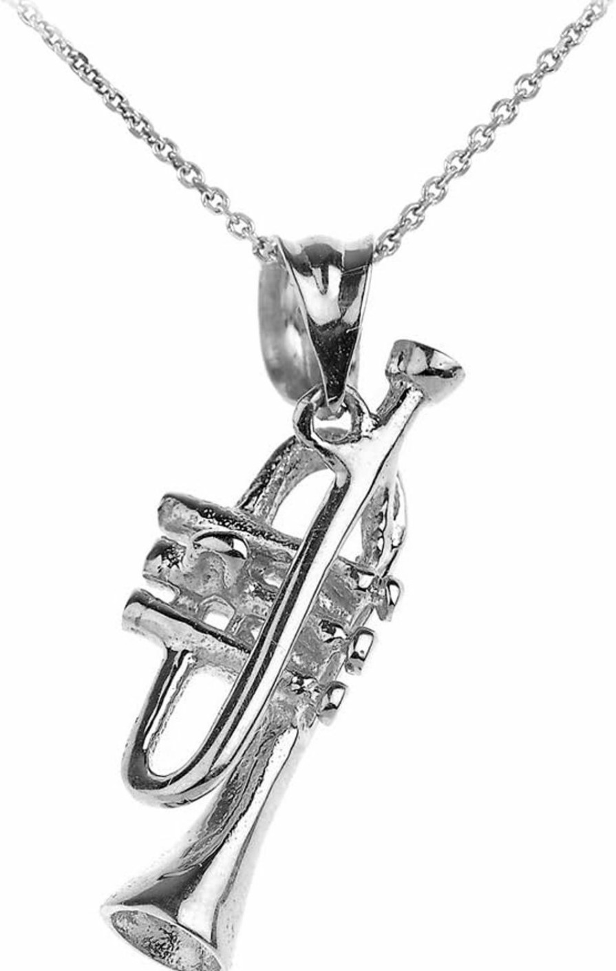 New Claddagh Gold Claddagh Gold .925 Sterling Silver Trumpet Music Charm Pendant Necklace With Rolo Chain And Pendant Only