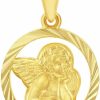 Online Jewelry America 14K Yellow Gold Textured Open Round Guardian Angel Pendant