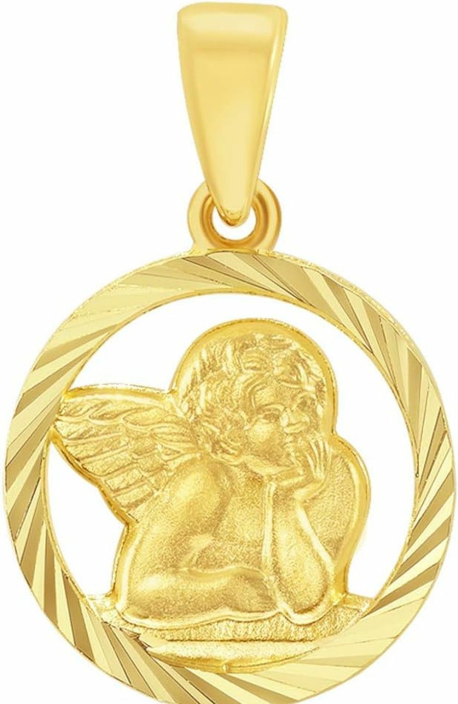 Online Jewelry America 14K Yellow Gold Textured Open Round Guardian Angel Pendant