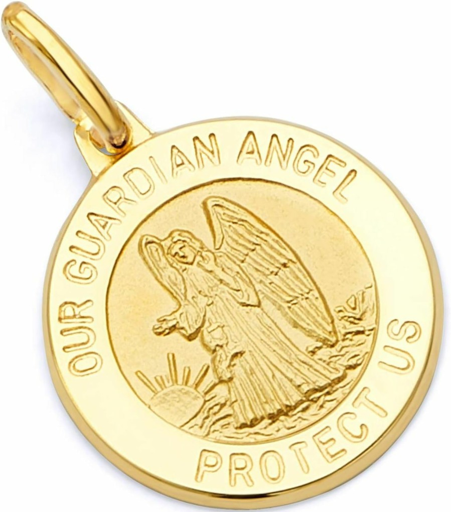 Hot The World Jewelry Center 14K Real Yellow Gold Religious Our Guardian Angel Medal Charm Pendant