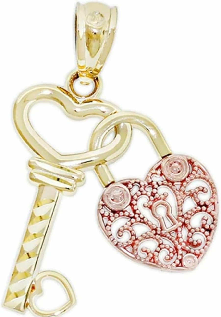 Clearance CA CHARMAMERICA Ca Charmamerica Gold Lock And Key Heart Charm - 10 Karat Solid Gold - Key Pendant - Locket Pendant