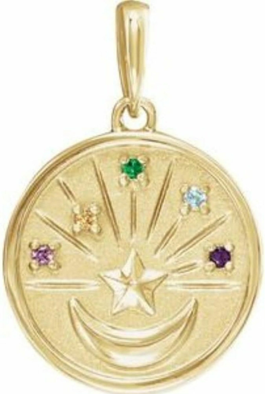 Clearance Auriga Fine Jewelry 14K Gold Multi-Gemstone Petite Celestial Coin Pendant For Women