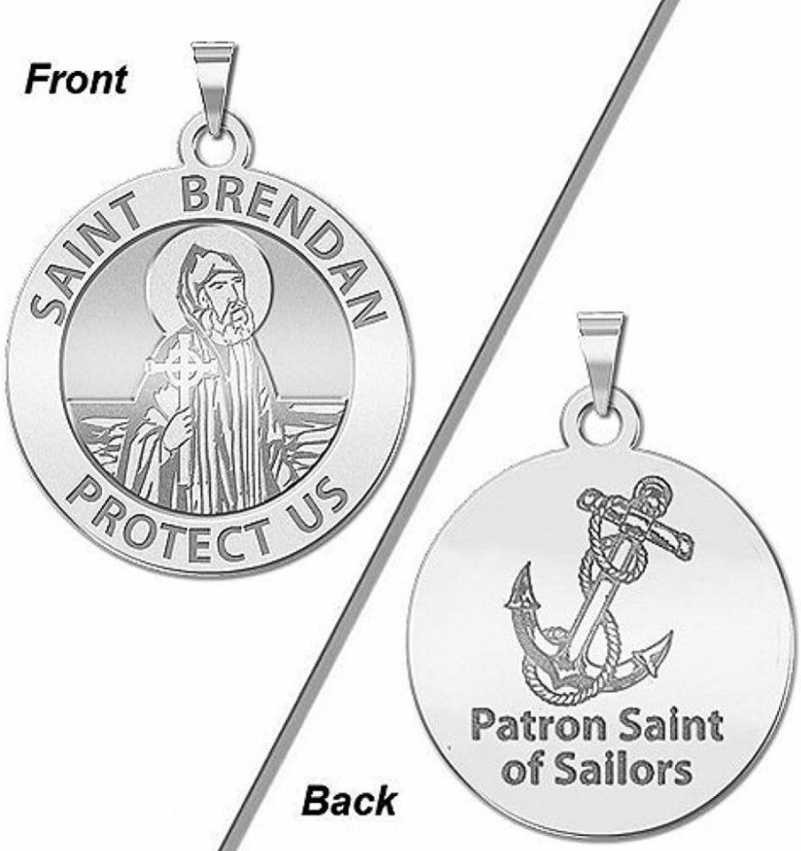 New PicturesOnGold.com Picturesongold.Com Saint Brendan Double Sided Sailors Round Religious Medal - - 2/3 Inch Size Of Dime, Sterling Silver