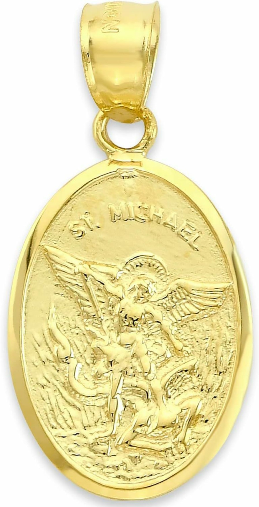 Online Golden Fire Solid Gold 10K Or 14K Patron Saint Michael Pray For Us Medal Pendant