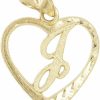 Hot Ice on Fire Jewelry Ice On Fire Jewelry 10K Solid Gold Initial Pendant In Heart Frame With Diamond Cut Finish, Available In Different Letters Of Alphabet Personalized Charm For Women (J)