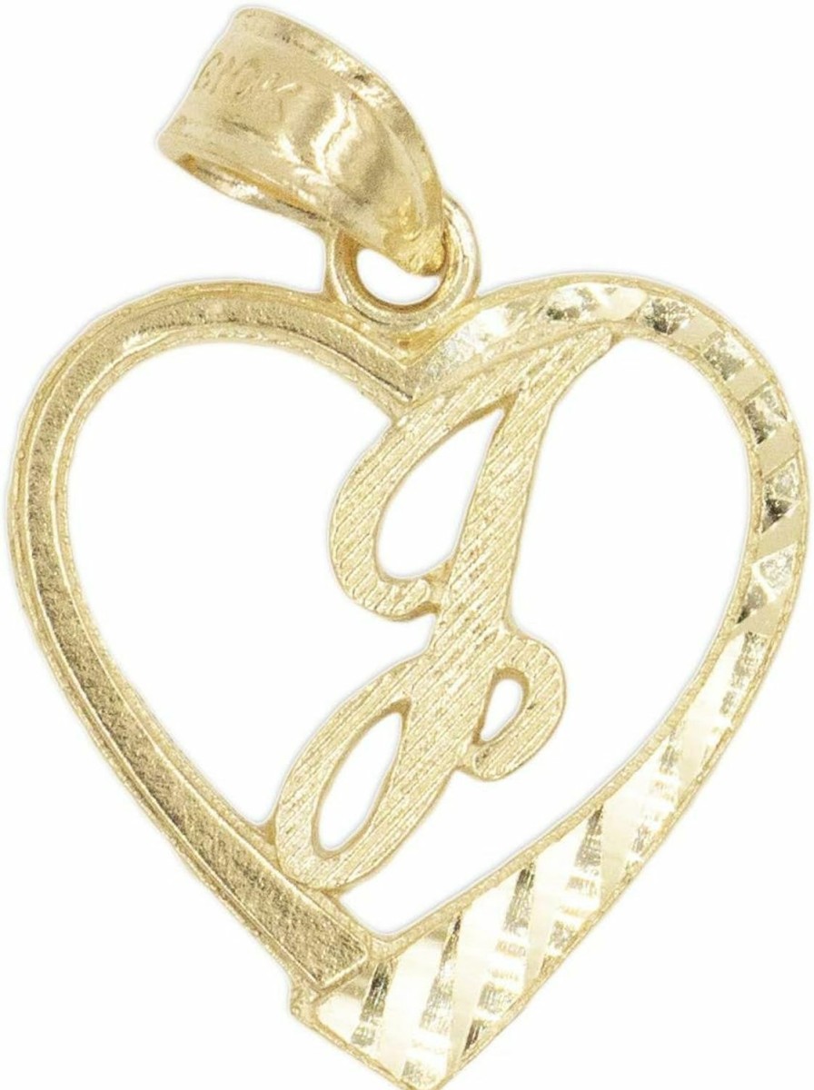 Hot Ice on Fire Jewelry Ice On Fire Jewelry 10K Solid Gold Initial Pendant In Heart Frame With Diamond Cut Finish, Available In Different Letters Of Alphabet Personalized Charm For Women (J)