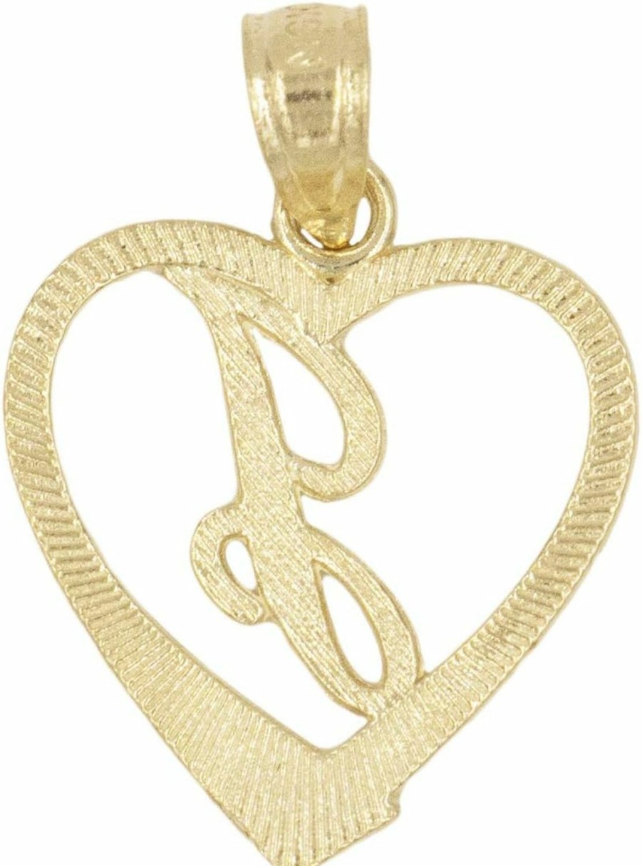 Hot Ice on Fire Jewelry Ice On Fire Jewelry 10K Solid Gold Initial Pendant In Heart Frame With Diamond Cut Finish, Available In Different Letters Of Alphabet Personalized Charm For Women (J)