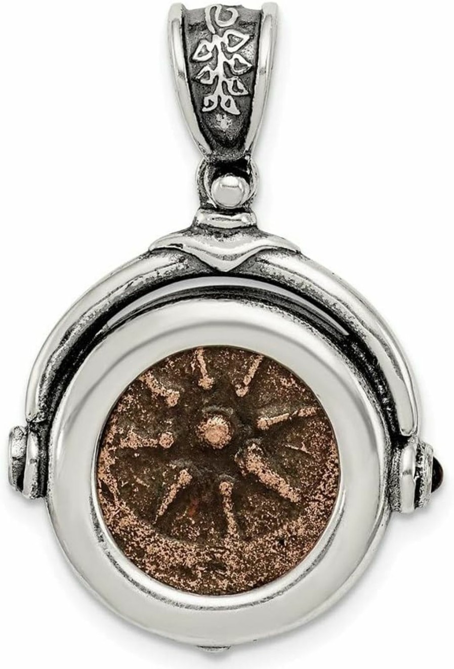 New Auriga Fine Jewelry 925 Sterling Silver Bronze Antiqued Widows Mite Coin Pendant (L- 30 Mm, W- 25 Mm) Gift For Women