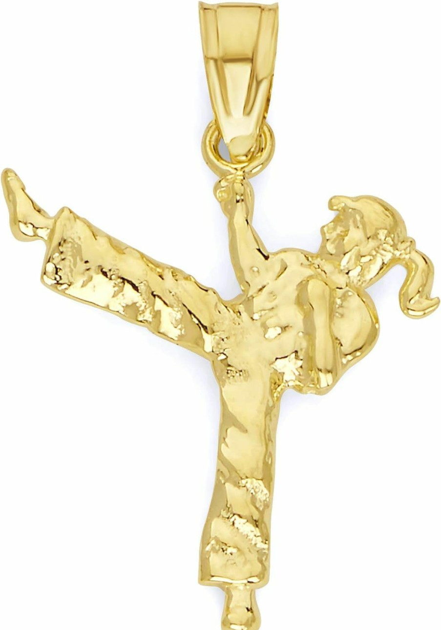 Wholesale Ice on Fire Jewelry 10K Solid Real Gold Female Karate Pendant, Sports Jewelry Martial Arts Trophy Tournament Prize Charm Gifts For Her