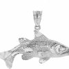 Hot Claddagh Gold 925 Sterling Silver Textured Sea Bass Pendant