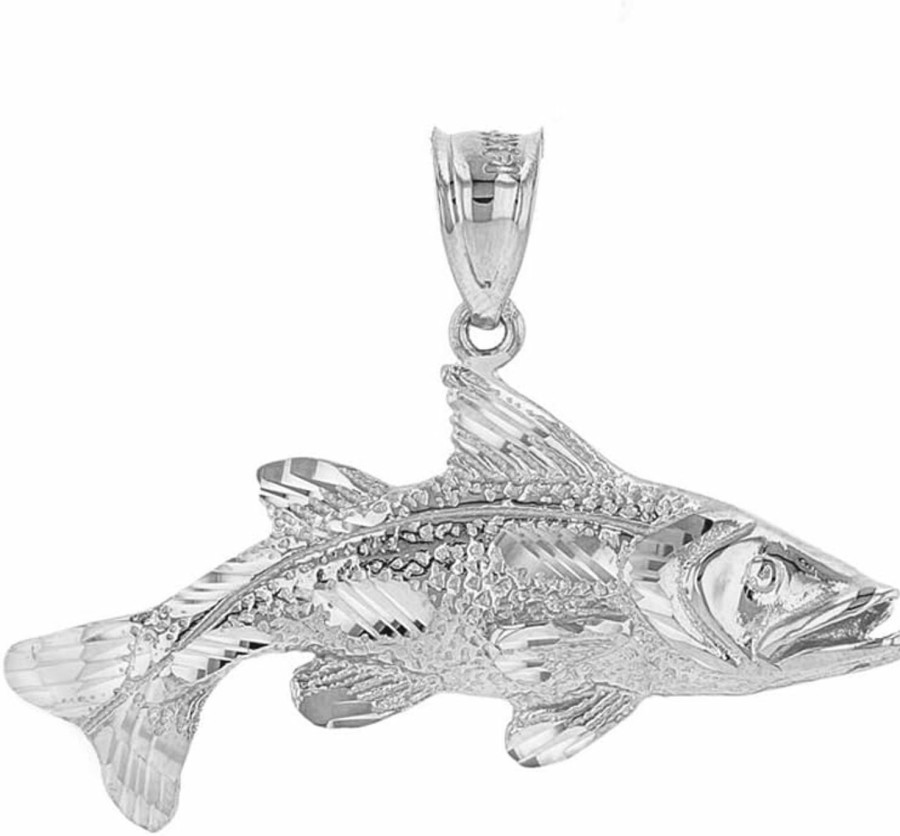 Hot Claddagh Gold 925 Sterling Silver Textured Sea Bass Pendant