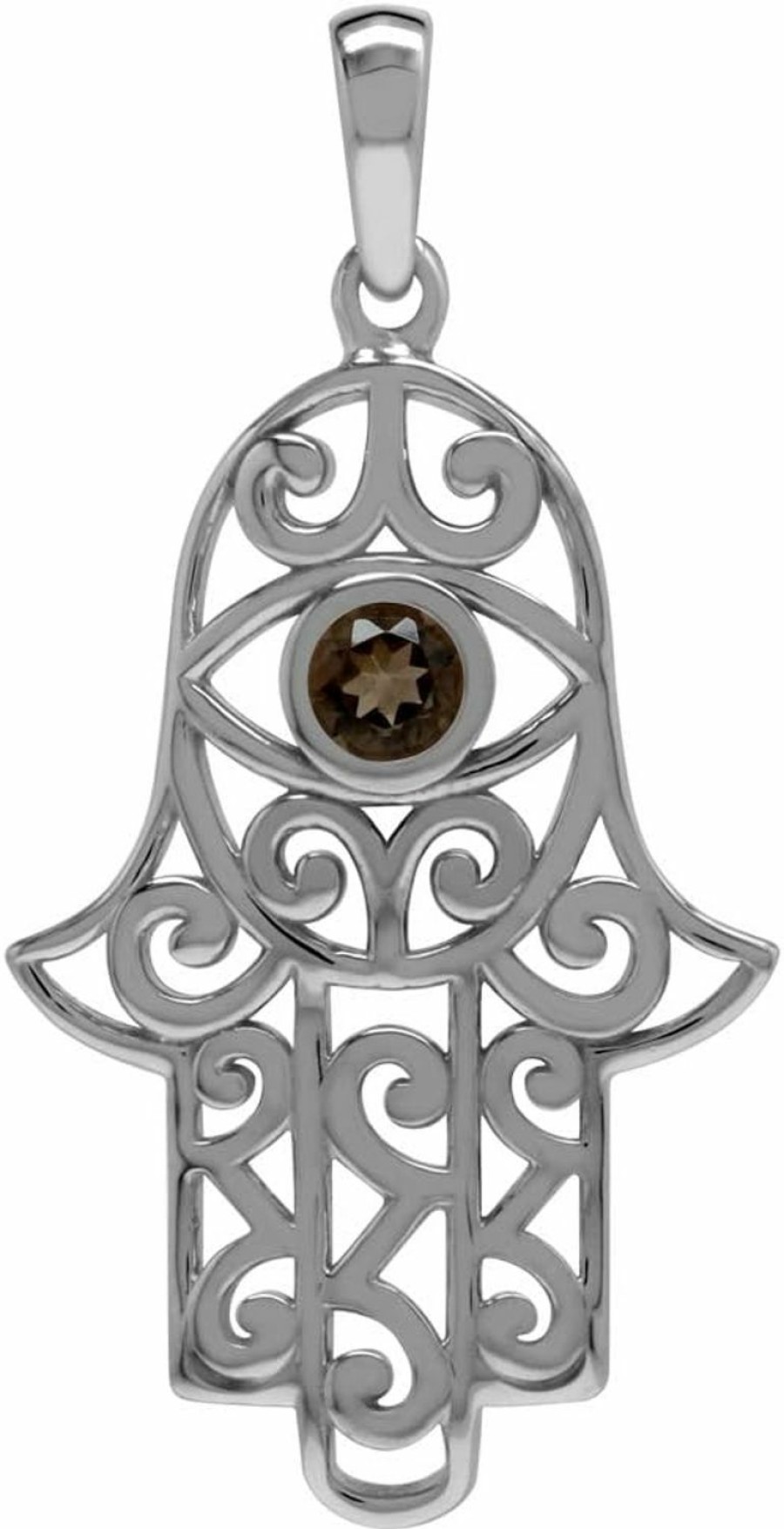 Best Silvershake Silvershake Natural Smoky Quartz 925 Sterling Silver Evil Eye On Hamsa Hand Pendant