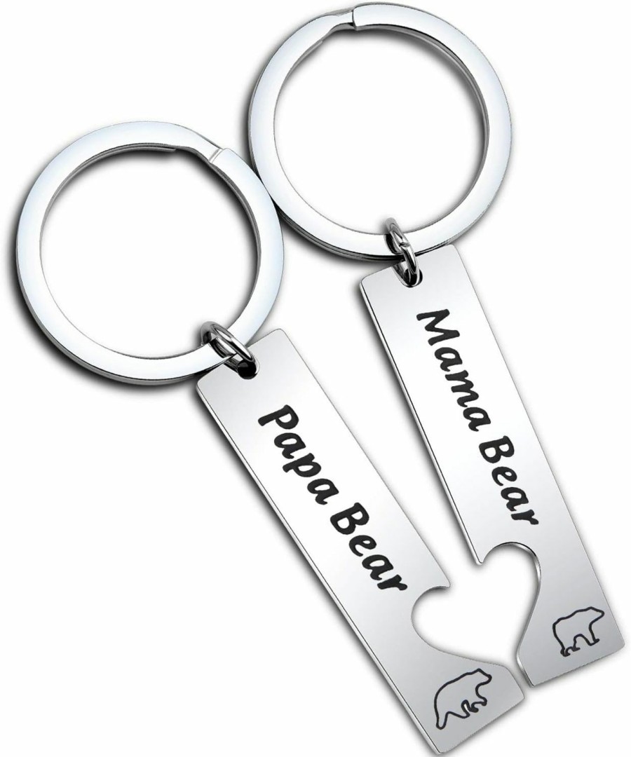 Clearance FEELMEM Feelmem Mama Bear Papa Bear Couple Keychain Matching Set Mother Father Jewelry