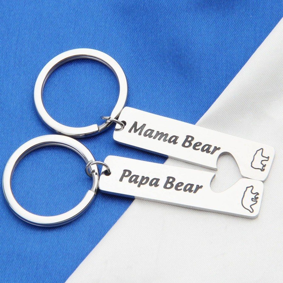 Clearance FEELMEM Feelmem Mama Bear Papa Bear Couple Keychain Matching Set Mother Father Jewelry