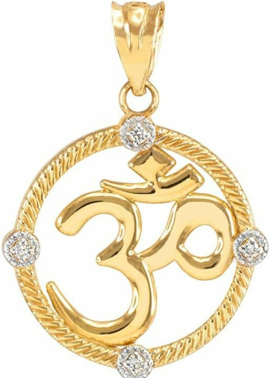 Clearance Claddagh Gold 14K Yellow Gold Diamond Roped Medallion Yoga Om Charm Pendant