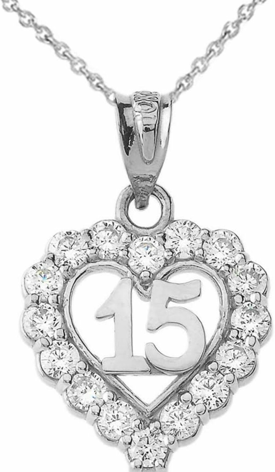 Clearance Quinceanera Jewelry .925 Sterling Silver White Cubic Zirconia Sweet 15 Anos Quinceanera Open Heart Pendant Necklace - Choice Of Necklace Chain Length Or Pendant Only