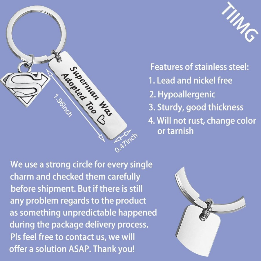 Wholesale TIIMG Tiimg Funny Adoption Gift Gotcha Day Gift Adopted Jewelry Superhero Keychain