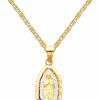 Clearance The World Jewelry Center The World Jewelry Center 14K Real Tone Gold Religious Mary Guadlupe Pendant With 1.5Mm Diamond Cut Chain Necklace