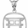 New Claddagh Gold Claddagh Gold Polished .925 Sterling Silver Japanese Torii Gate Shinto Charm Pendant Necklace - Choose Pendant Only Or Necklace W/ 16"-22" Chain