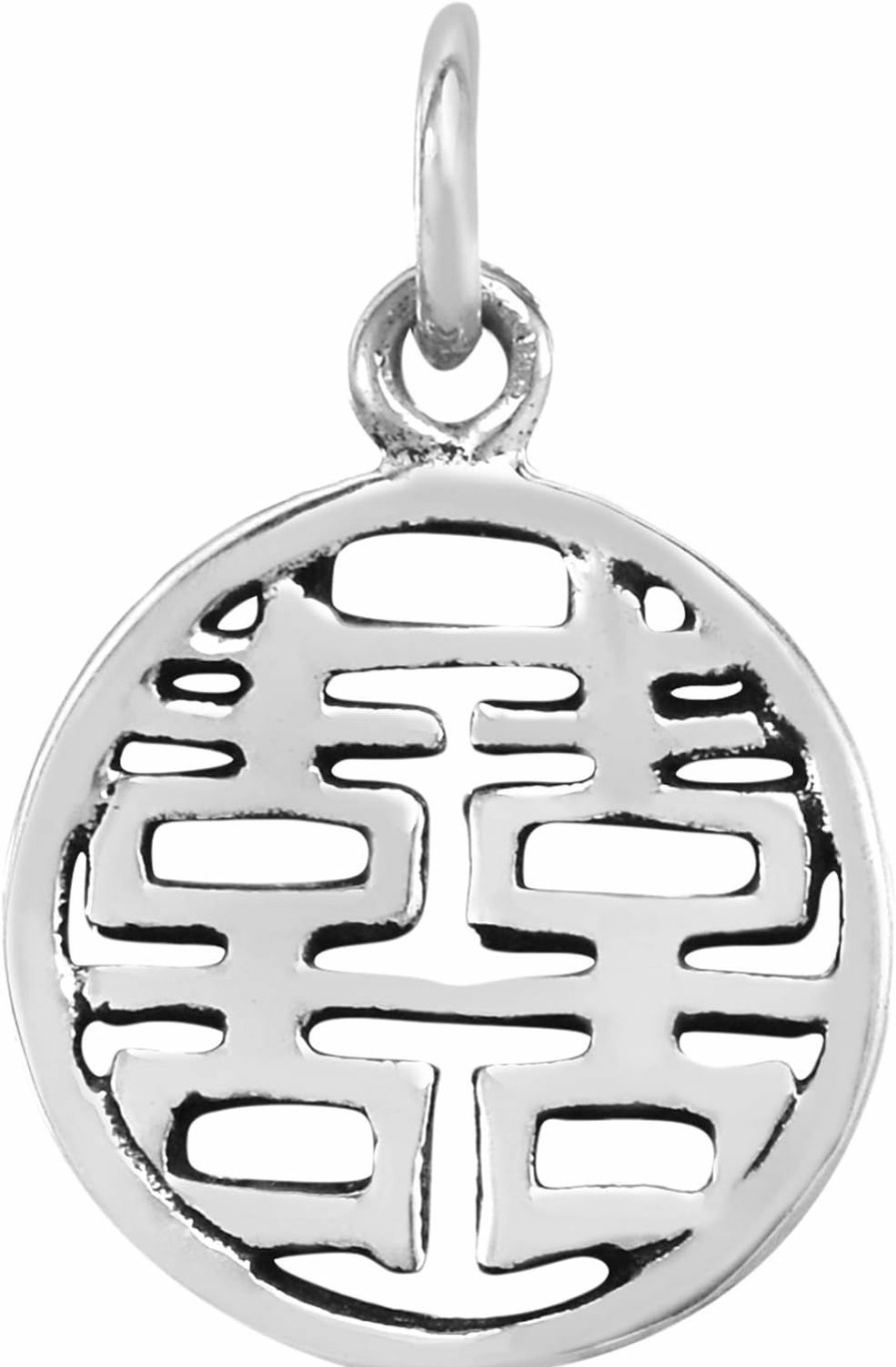 New AeraVida Aeravida Feng Shui Double Happiness Chinese Round .925 Sterling Silver Pendant Charm