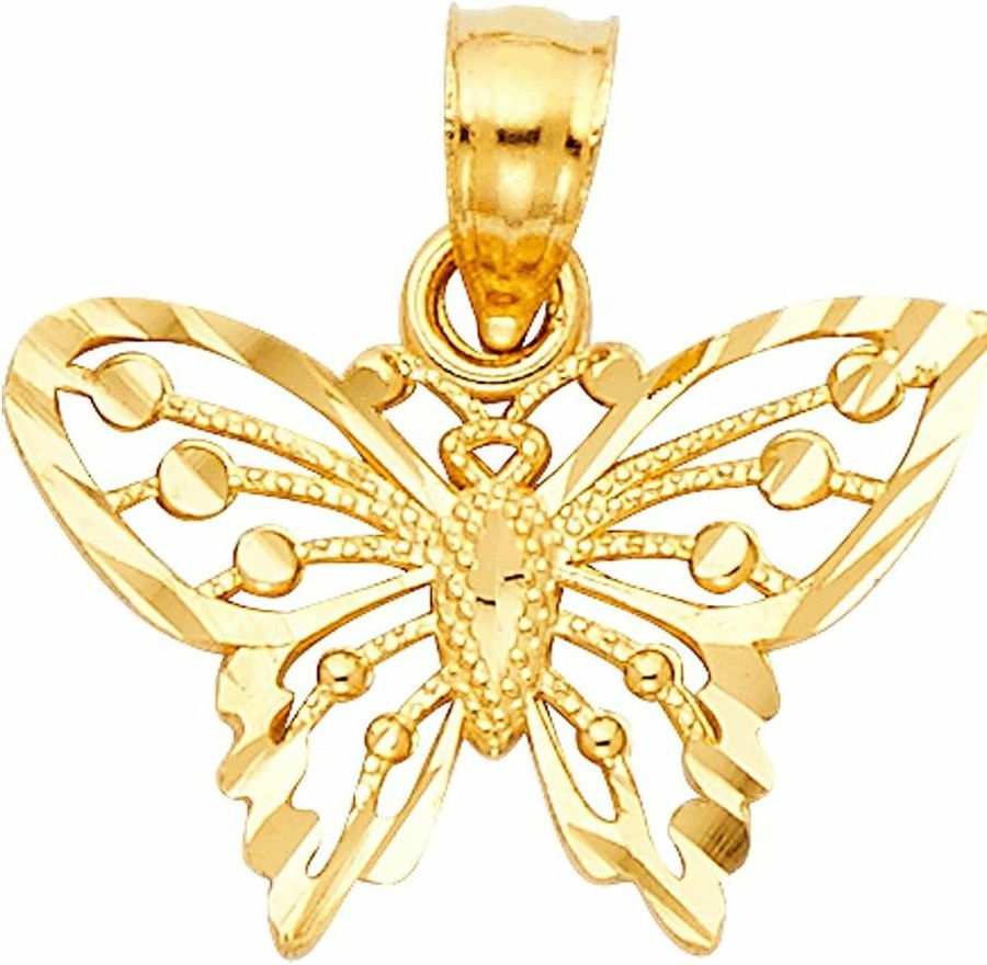 Online The World Jewelry Center 14K Real Yellow Gold Butterfly Charm Pendant