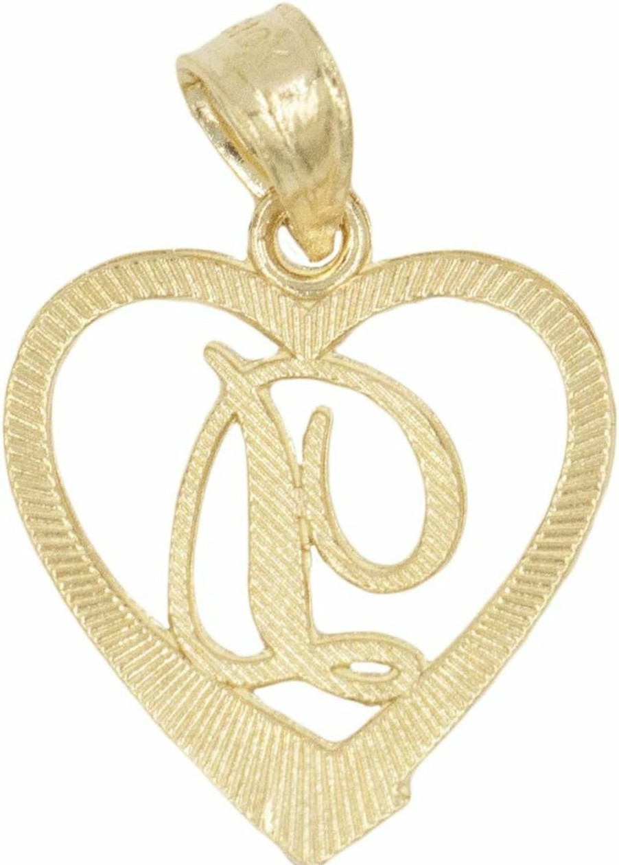 Online Ice on Fire Jewelry Ice On Fire Jewelry 10K Solid Gold Initial Pendant In Heart Frame With Diamond Cut Finish, Available In Different Letters Of Alphabet Personalized Charm For Women (D)