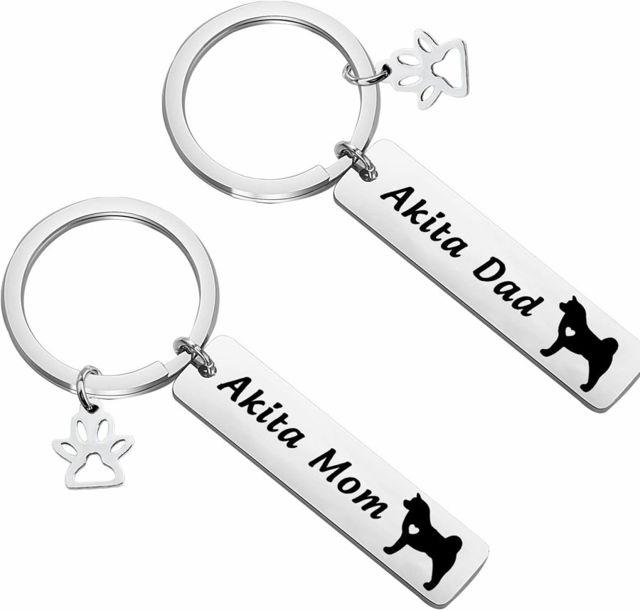 Wholesale BEKECH Bekech Akita Mom Akita Dad Keychain Set Dog Paw Print Charm Jewelry For Akita Lovers