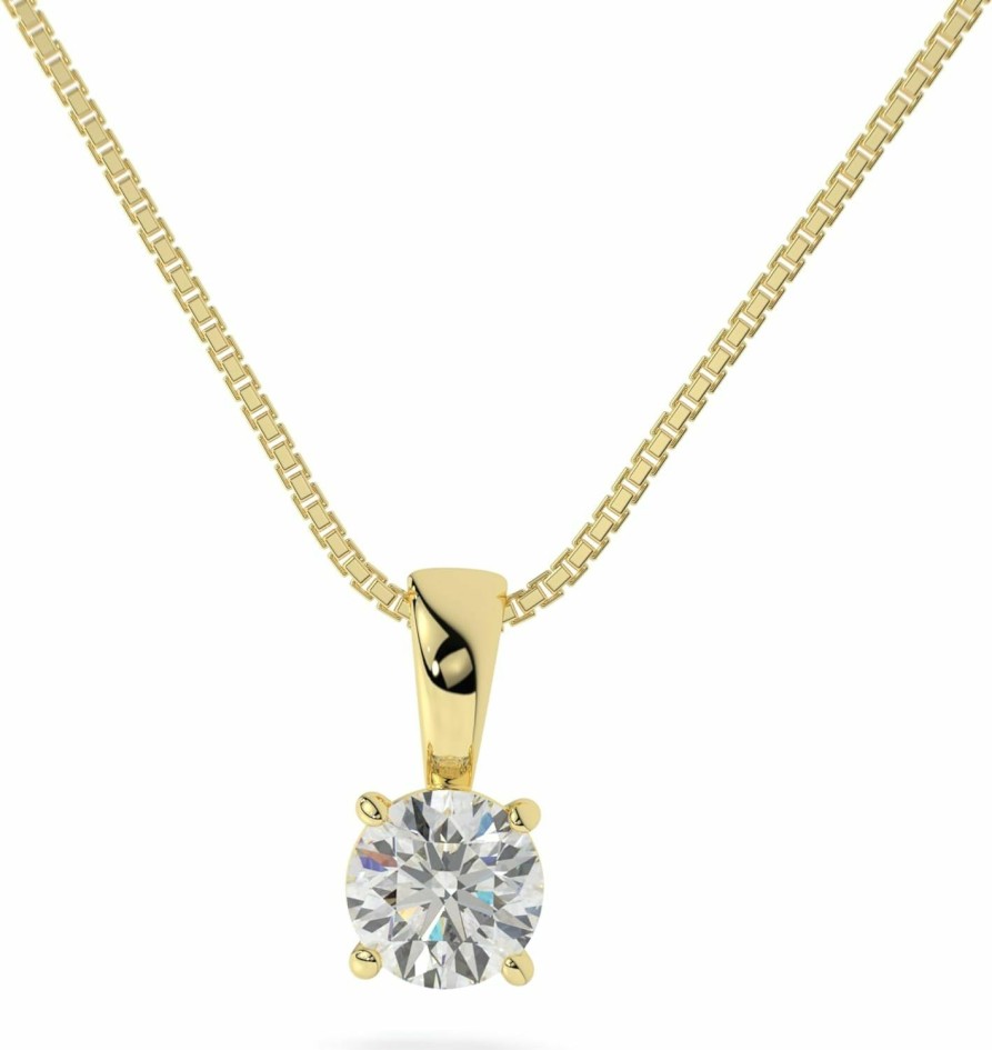 Best Adora Fine Jewelry 14K Solid White Or Yellow Gold Lab Grown Moissanite Diamond Solitaire Pendant Necklaces | Round, Emerald, Cushion Shape | Pendant Only Or With Box/Cable Chain | Made In Usa