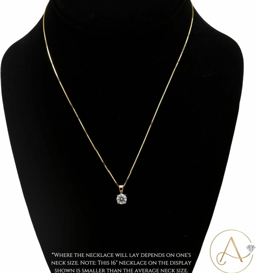 Best Adora Fine Jewelry 14K Solid White Or Yellow Gold Lab Grown Moissanite Diamond Solitaire Pendant Necklaces | Round, Emerald, Cushion Shape | Pendant Only Or With Box/Cable Chain | Made In Usa