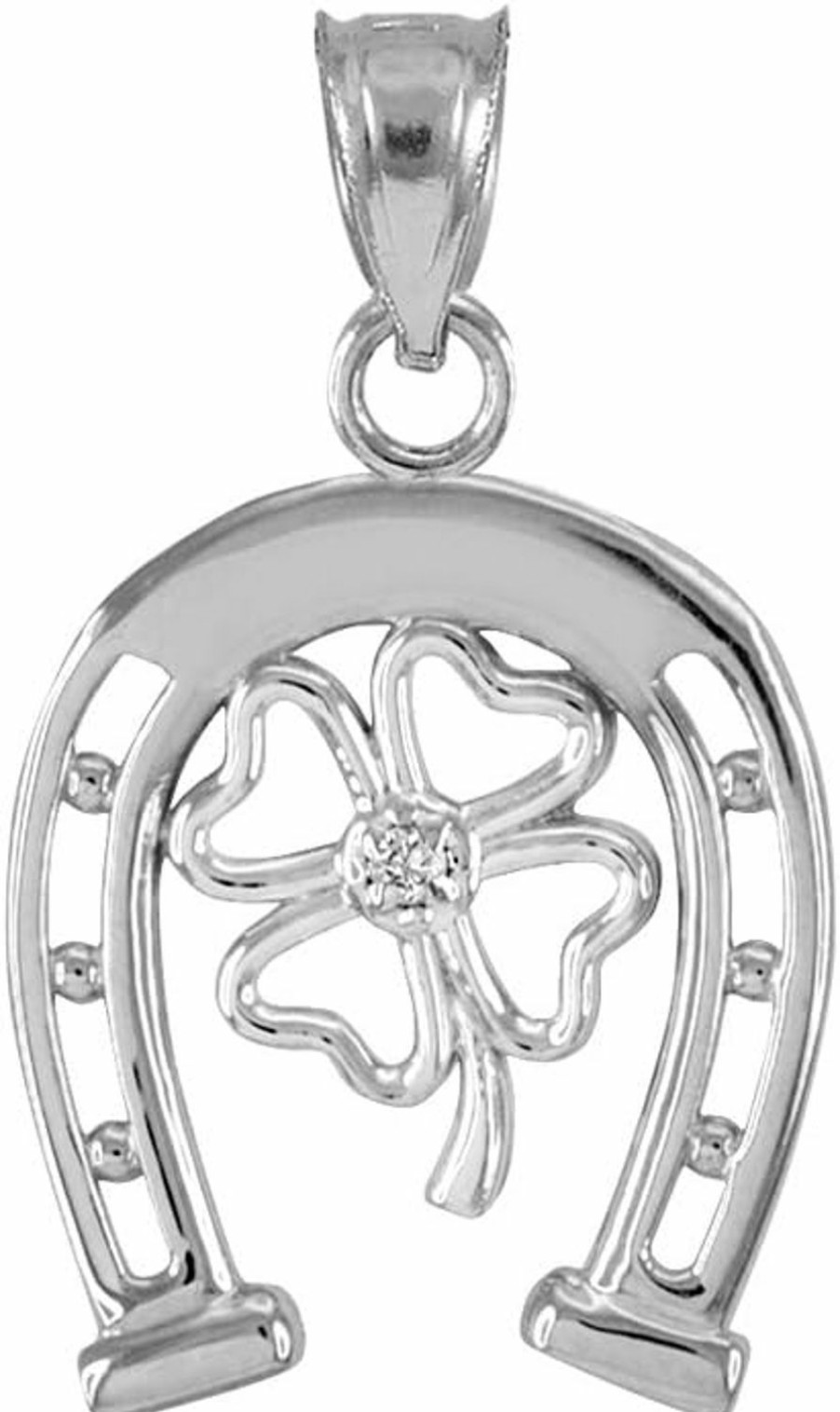 Wholesale Claddagh Gold Fine 925 Sterling Silver Lucky Horseshoe With Irish 4-Leaf Clover Cz Pendant