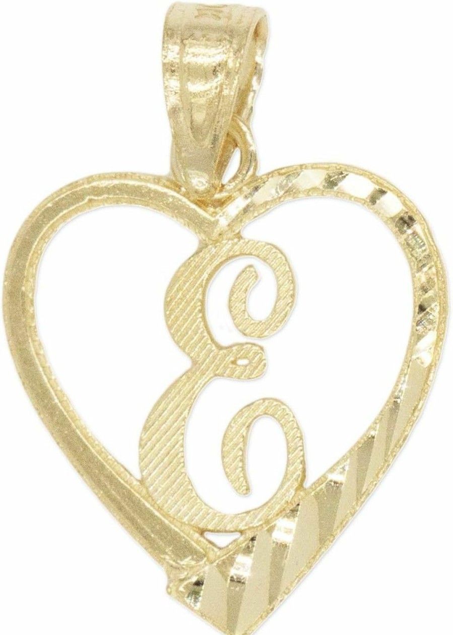 Online Ice on Fire Jewelry Ice On Fire Jewelry 14K Solid Gold Initial Pendant In Heart Frame With Diamond Cut Finish, Available In Different Letters Of Alphabet Personalized Charm For Women (E)